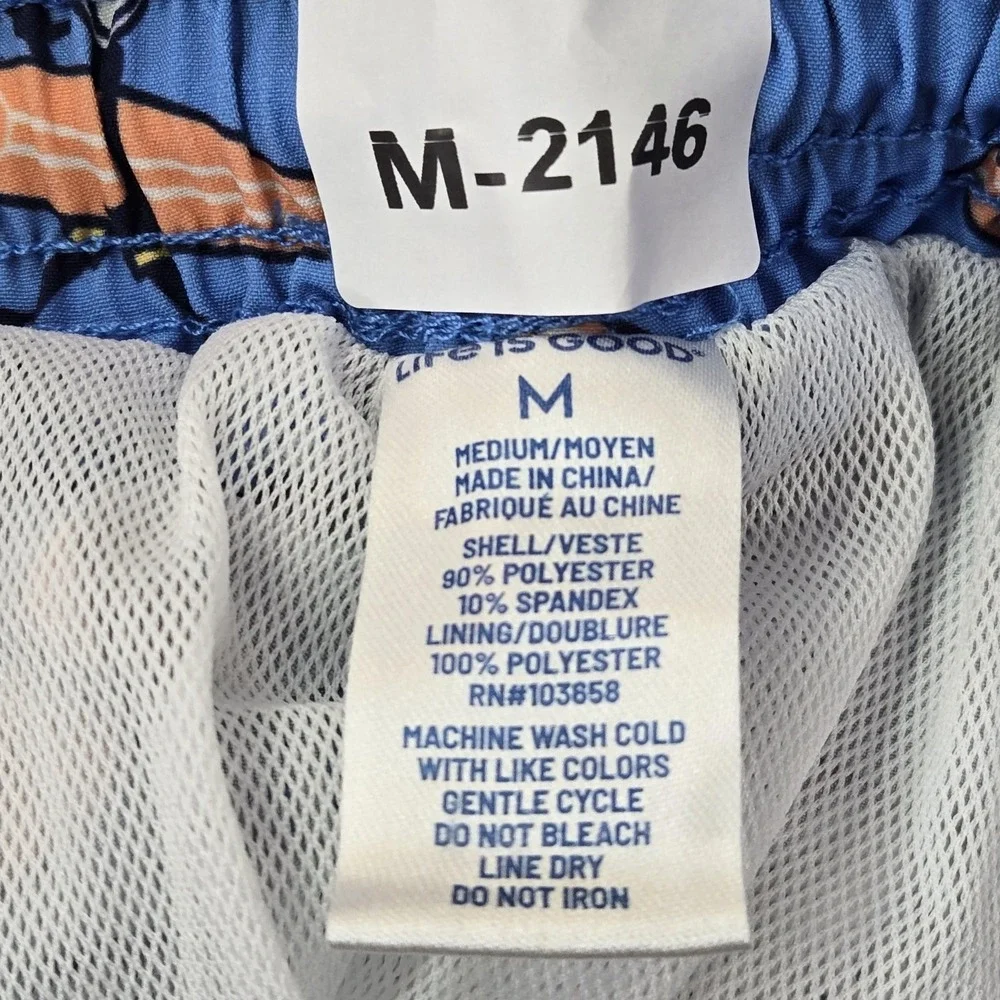 Life Is Good Men Swimwear M Blue Orange Swim Trunks Graphic Print Drawstring‎